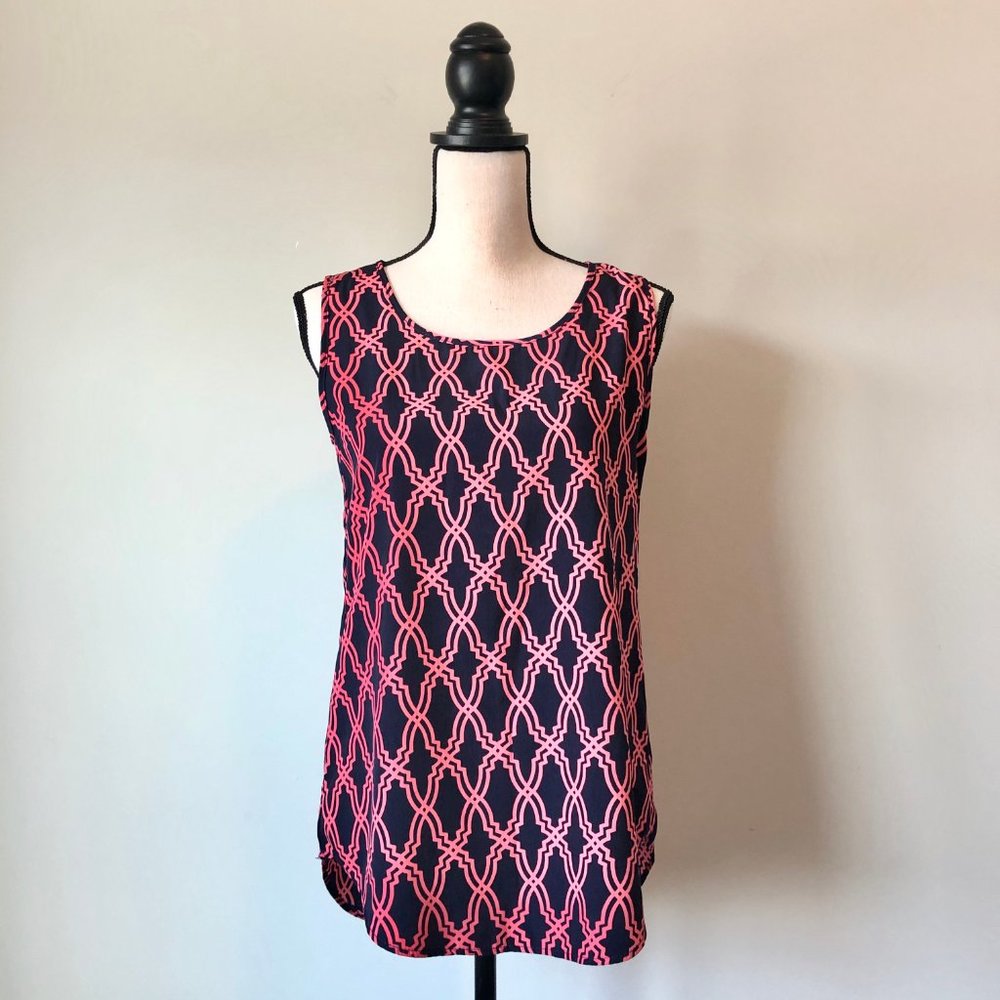Peach Love - Coral & Navy Blouse